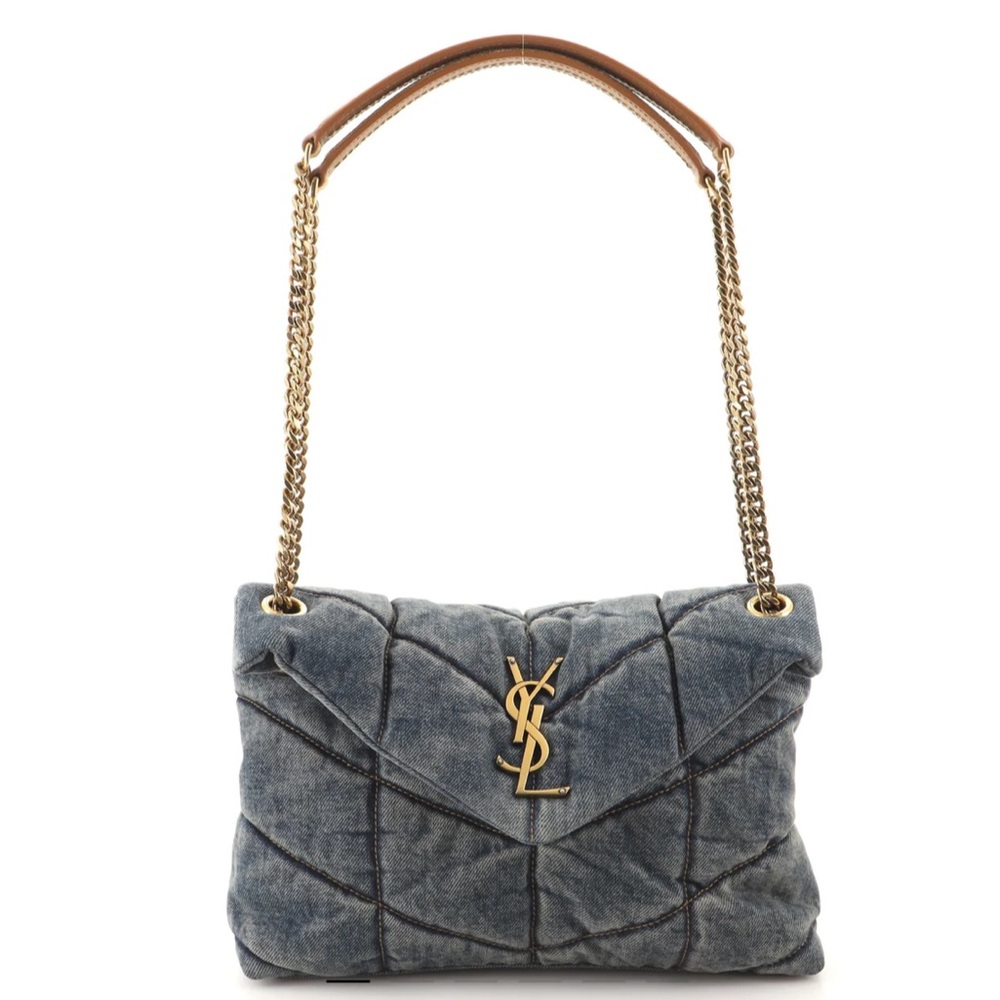 NEW 2022❗️Saint Laurent LouLou Puffer Small Quilted Denim Crossbody Shoulder Bag